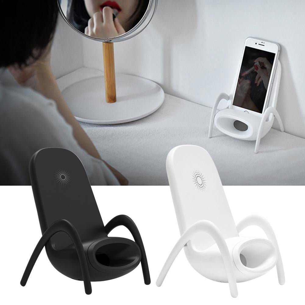 Multi-Purpose Phone Stand with Music Speaker Chair Shape Charger Stand Portable Mini Chair Wireless Charger for All Mobile Phone - Juvrena