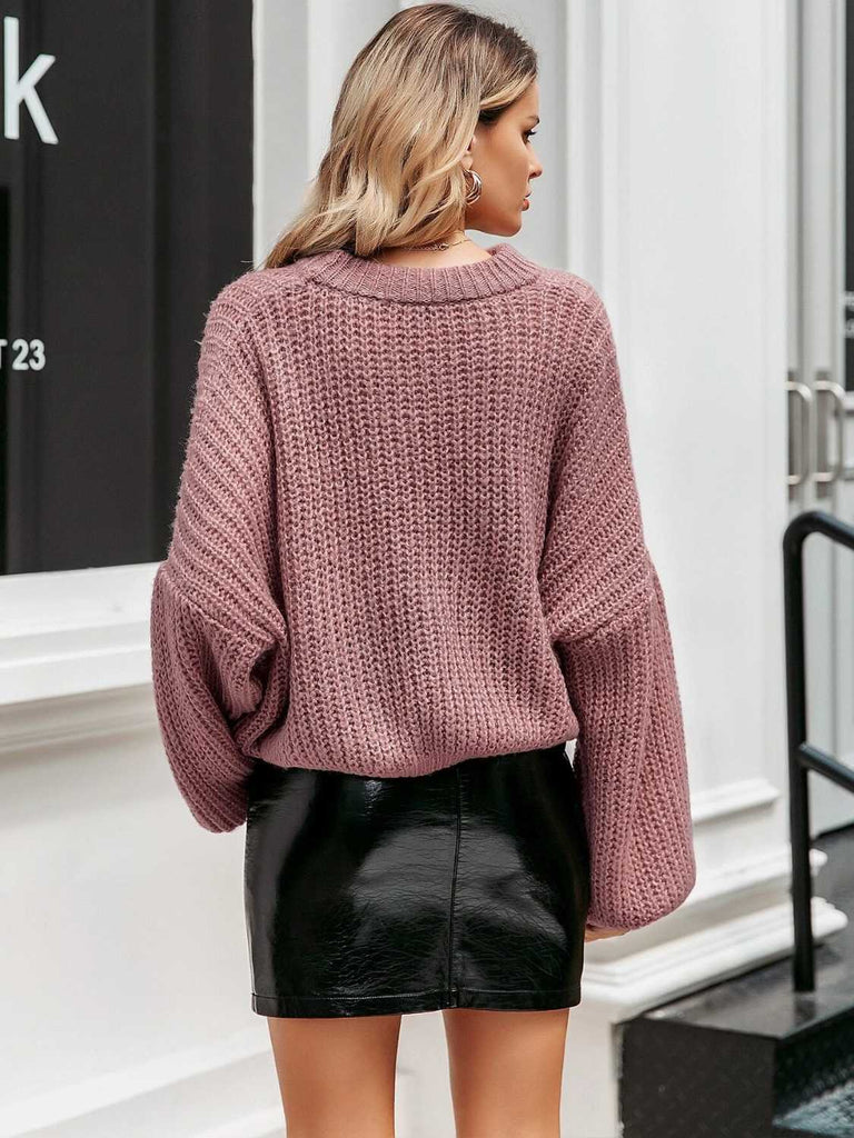 Round Neck Long Sleeve Sweater - Juvrena