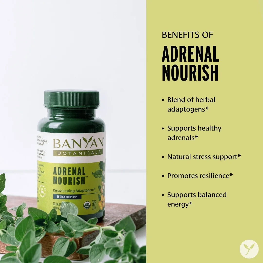 Adrenal Nourish – Organic Adaptogen Supplement - Adrenal Support for Natural Energy with Organic Ashwagandha, Gokshura & Guduchi* – 90 Tablets – Non-Gmo, Sustainably Sourced, Vegan