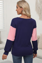 Color Block V - Neck Long Sleeve Top - Juvrena