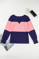 Color Block V - Neck Long Sleeve Top - Juvrena