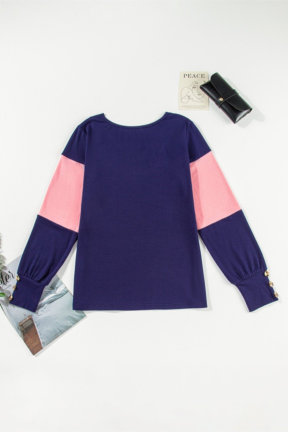 Color Block V - Neck Long Sleeve Top - Juvrena