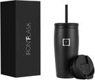 Nomad Tumbler - 2 Lids (Straw/Flip), Vacuum Insulated Stainless Steel Bottle, Double Walled, Drinking Cup, Thermos Coffee Travel Mug, Water - Midnight Black, 16 Oz