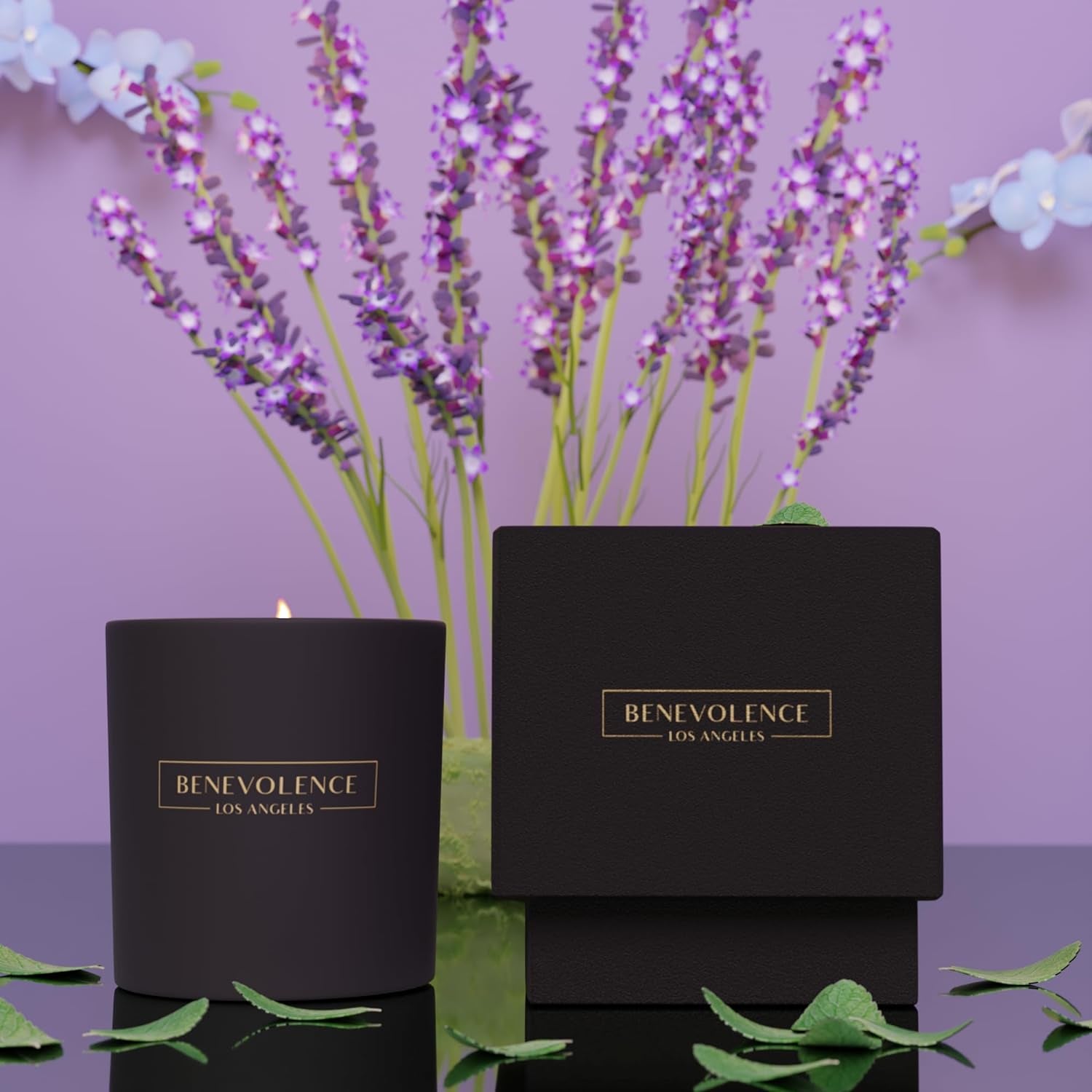 Benevolence Candles Lavender, Mint & Sage Scented Candle | 8 Oz Scented Candles for Men | Summer Scented Candles Black | Manly Indulgence Candles | 45 Hour Burn Candles for Women | Lavender Candle