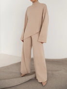 Asymmetrical Hem Knit Top and Pants Set - Juvrena