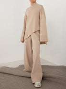 Asymmetrical Hem Knit Top and Pants Set - Juvrena