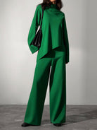 Asymmetrical Hem Knit Top and Pants Set - Juvrena