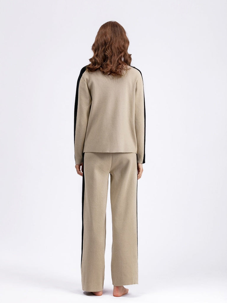 Contrast Sweater and Knit Pants Set - Juvrena