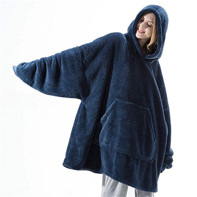 "Cozy up this winter with our Super Long Flannel Blanket with Sleeves - The Ultimate Hooded Sweatshirt for Women and Men, Perfect for Lounging in Style with the Extra Warmth of a Fleece Giant TV Blanket!" - Juvrena