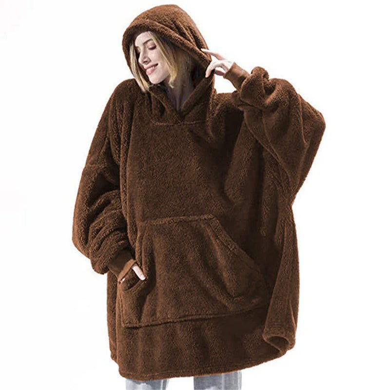"Cozy up this winter with our Super Long Flannel Blanket with Sleeves - The Ultimate Hooded Sweatshirt for Women and Men, Perfect for Lounging in Style with the Extra Warmth of a Fleece Giant TV Blanket!" - Juvrena