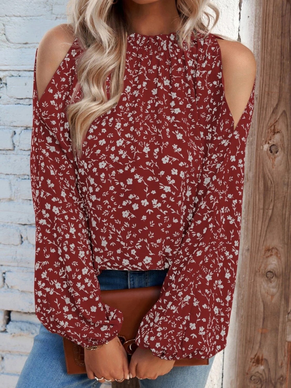 Floral Cold-Shoulder Blouse - Juvrena