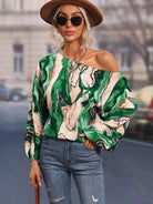 Printed Boat Neck Blouse - Juvrena