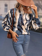 Printed Boat Neck Blouse - Juvrena