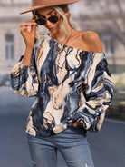 Printed Boat Neck Blouse - Juvrena