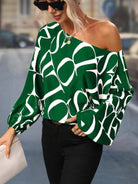 Printed Boat Neck Blouse - Juvrena