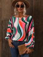 Printed Boat Neck Blouse - Juvrena