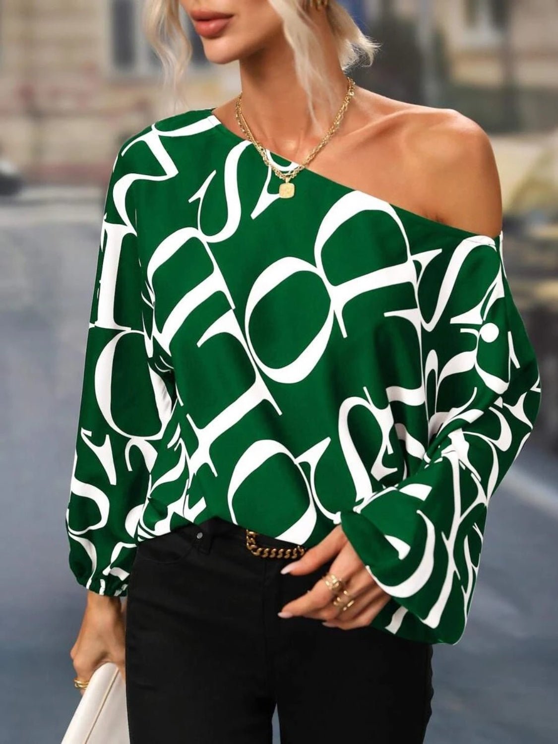 Printed Boat Neck Blouse - Juvrena