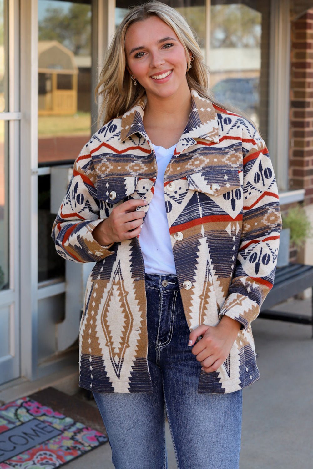 Printed Button Down Collared Jacket - Juvrena