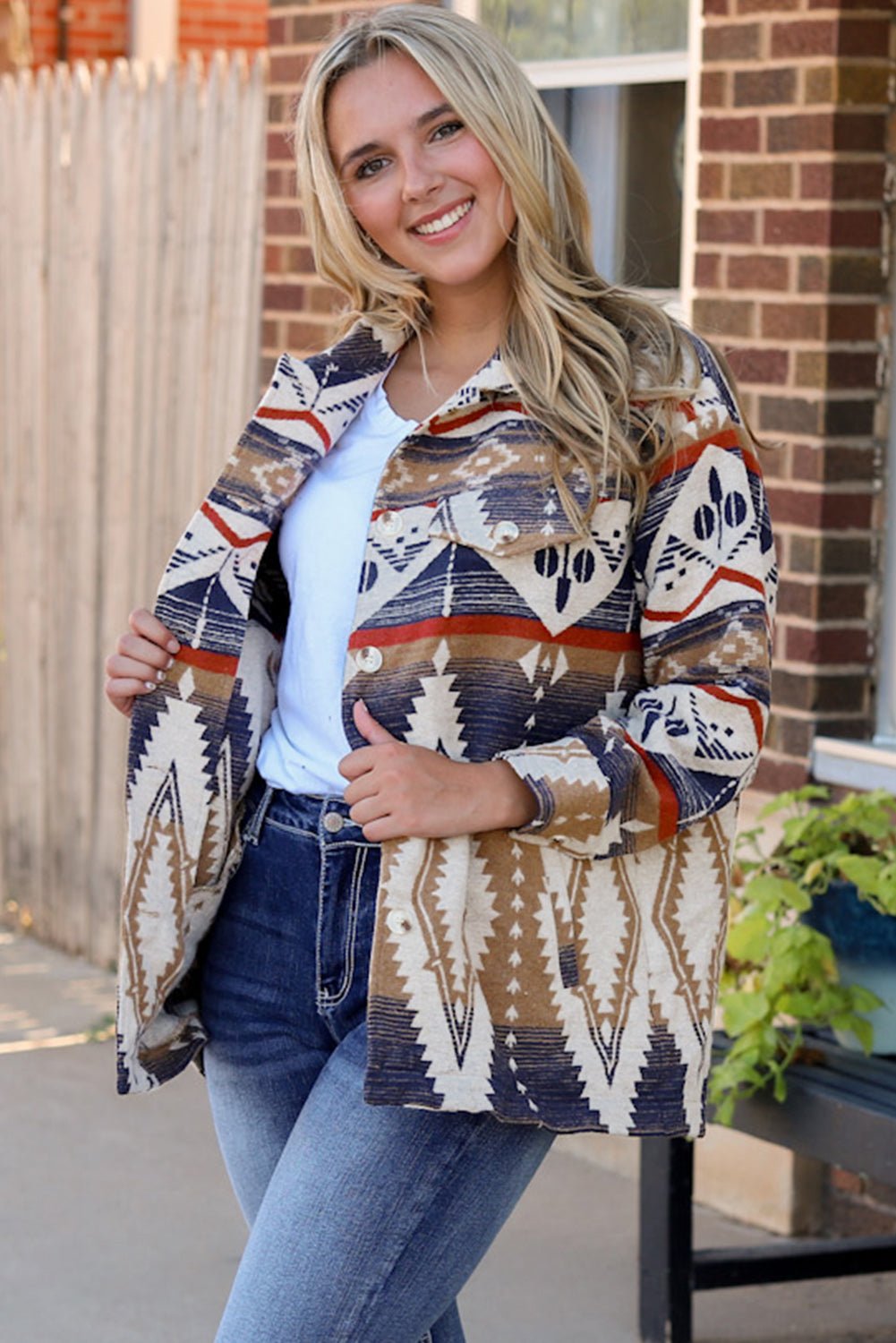 Printed Button Down Collared Jacket - Juvrena