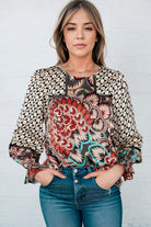 Printed Flounce Sleeve Blouse - Juvrena