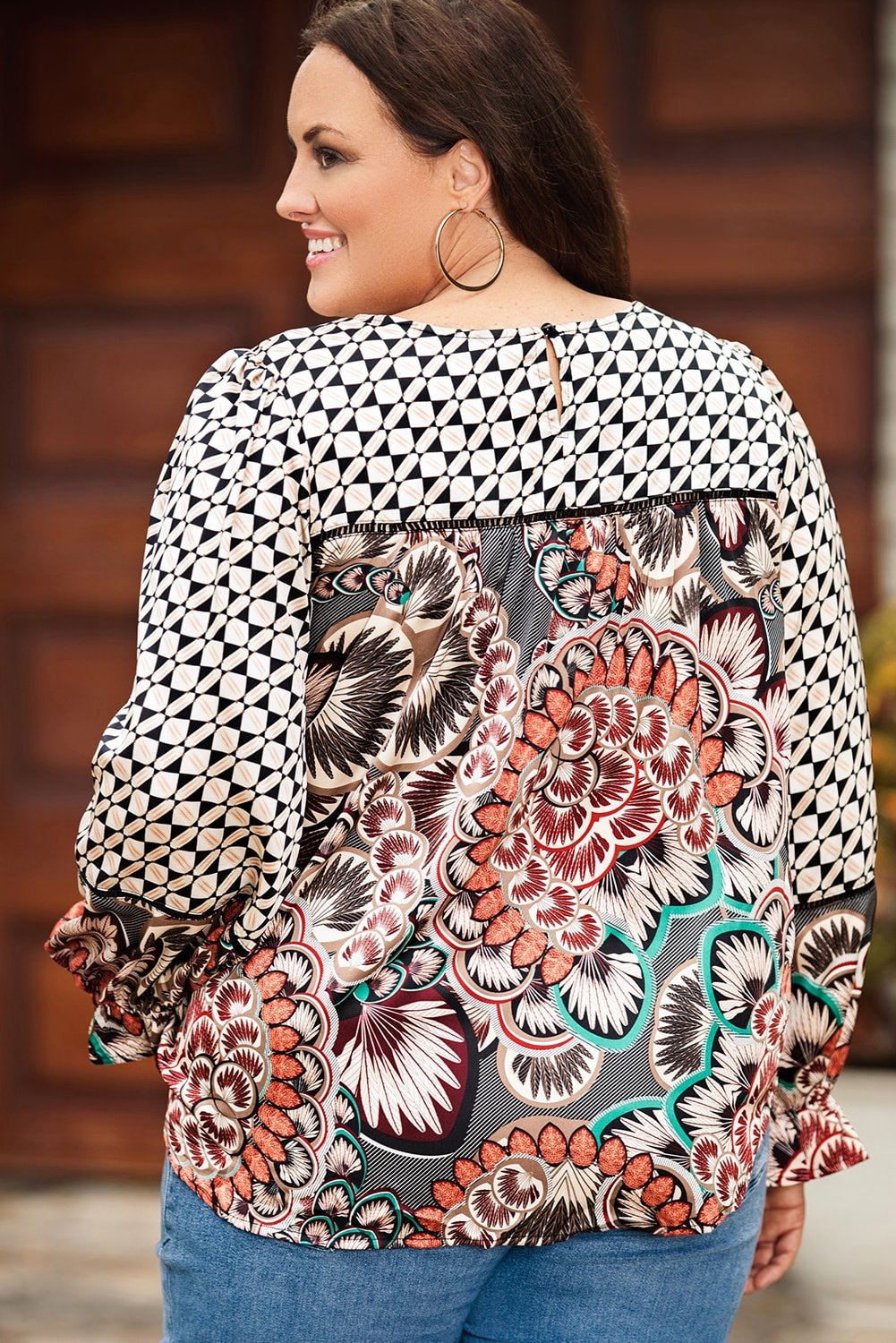 Printed Flounce Sleeve Blouse - Juvrena