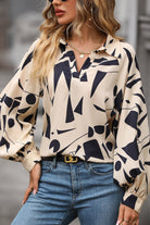 Printed Johnny Collar Blouse - Juvrena