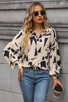 Printed Johnny Collar Blouse - Juvrena