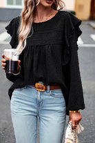 Round Neck Ruffled Blouse - Juvrena