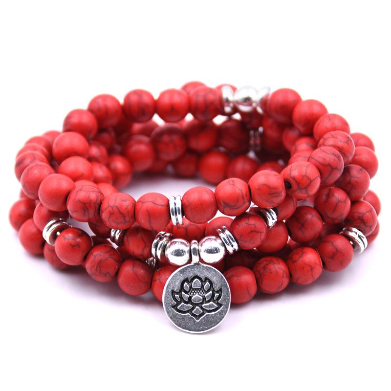 silver Lotus pendant Buddha beads religion Yoga Bracelet - Juvrena