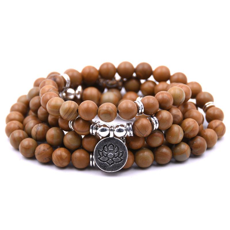silver Lotus pendant Buddha beads religion Yoga Bracelet - Juvrena
