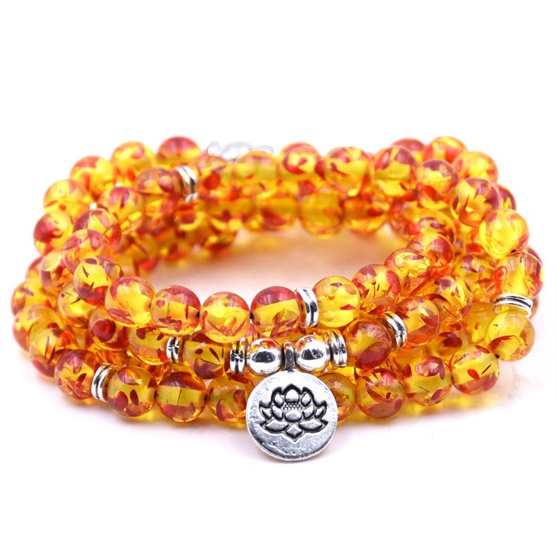 silver Lotus pendant Buddha beads religion Yoga Bracelet - Juvrena