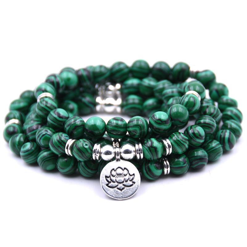 silver Lotus pendant Buddha beads religion Yoga Bracelet - Juvrena