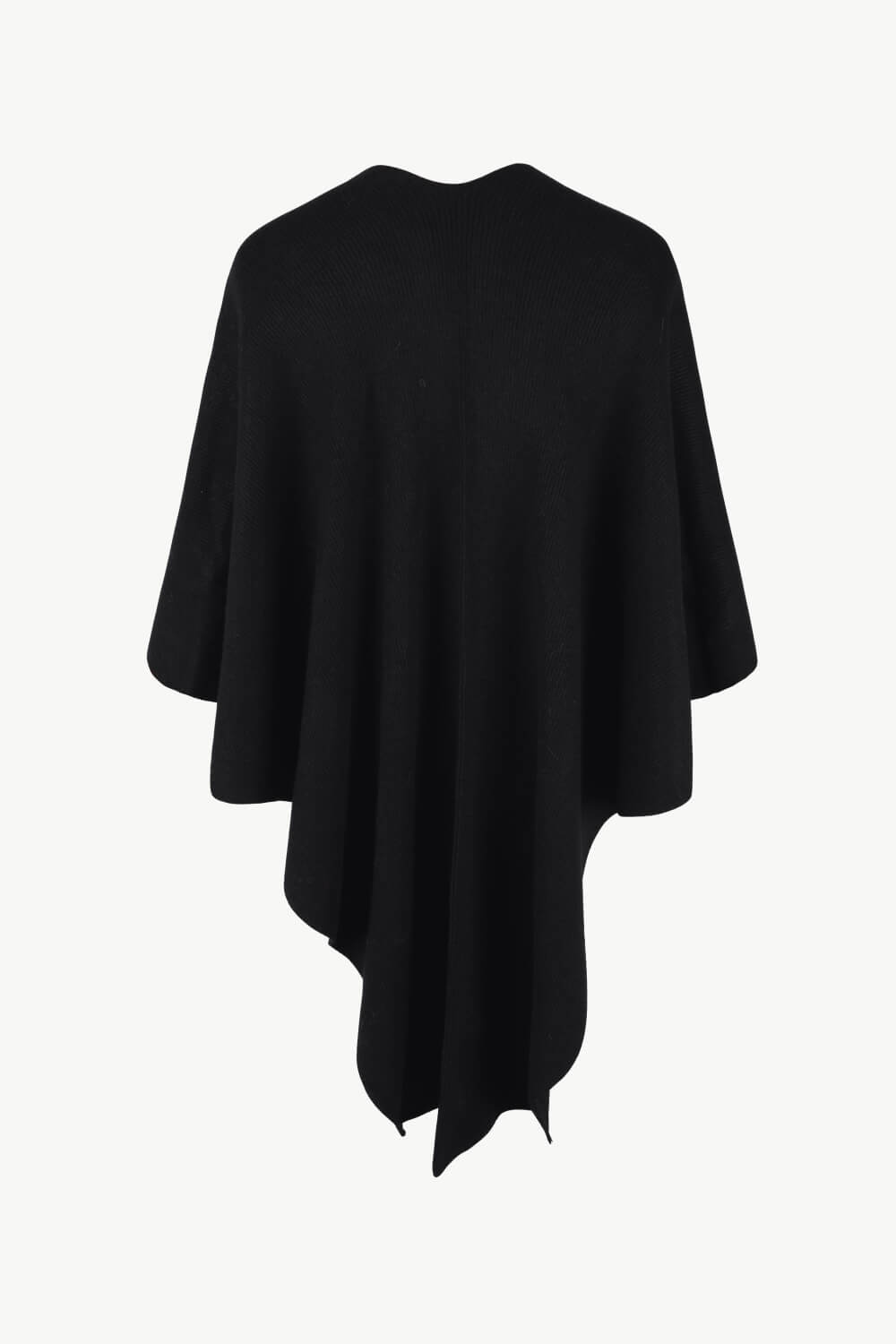 Surplice Neck Pom-Pom Trim Poncho - Juvrena