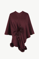 Surplice Neck Pom-Pom Trim Poncho - Juvrena