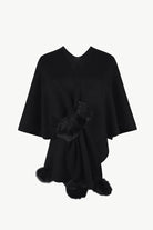 Surplice Neck Pom-Pom Trim Poncho - Juvrena