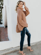 Turtleneck Dropped Shoulder Slit Sweater - Juvrena