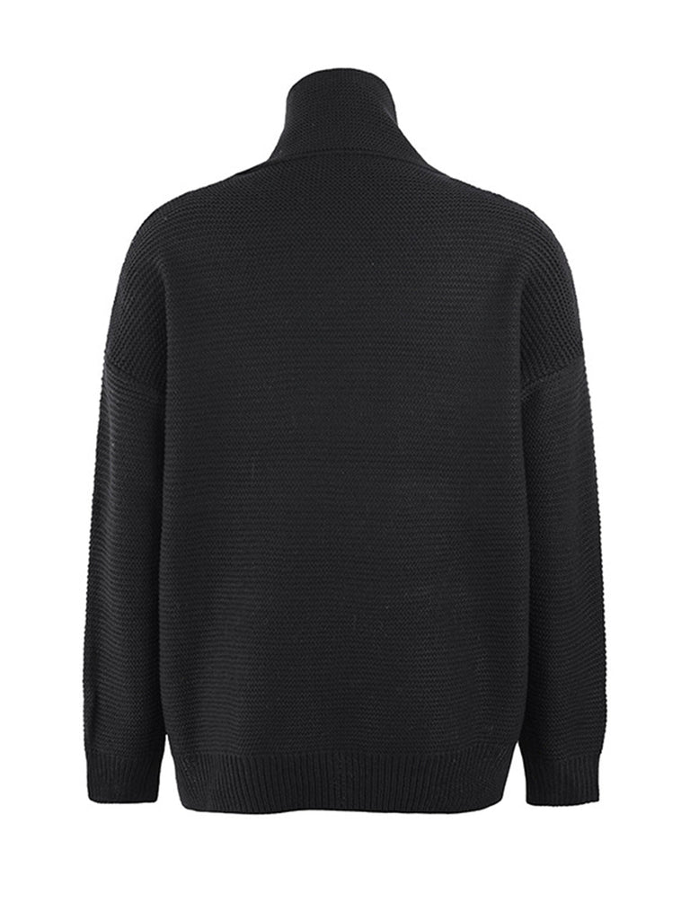 Turtleneck Dropped Shoulder Slit Sweater - Juvrena
