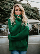 Turtleneck Dropped Shoulder Slit Sweater - Juvrena