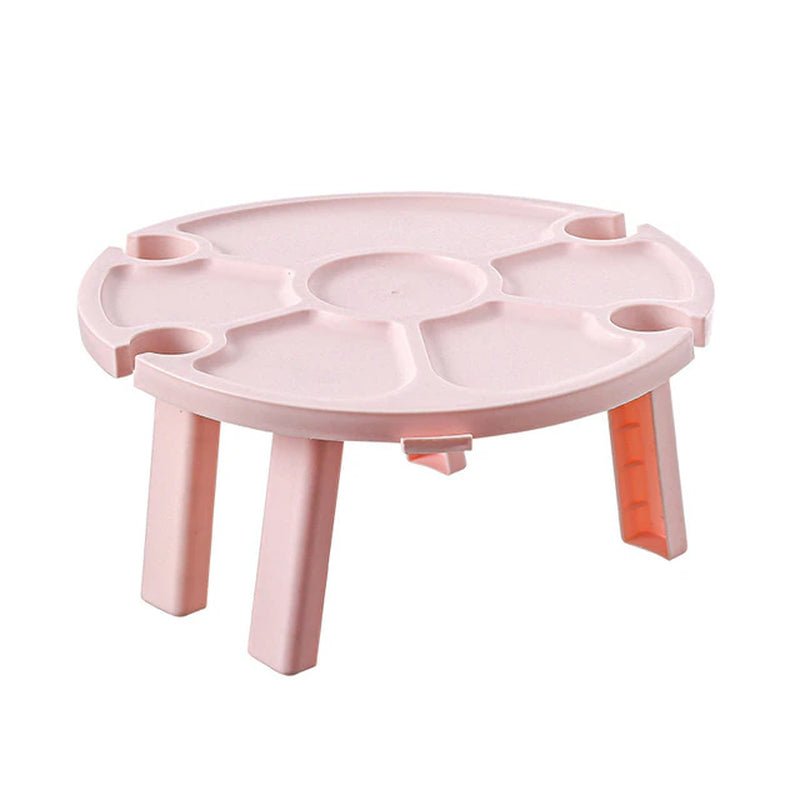 Wooden Outdoor Folding Picnic Table with Glass Holder round Foldable Desk Wine Glass Rack Collapsible Table for Garden Party - Juvrena