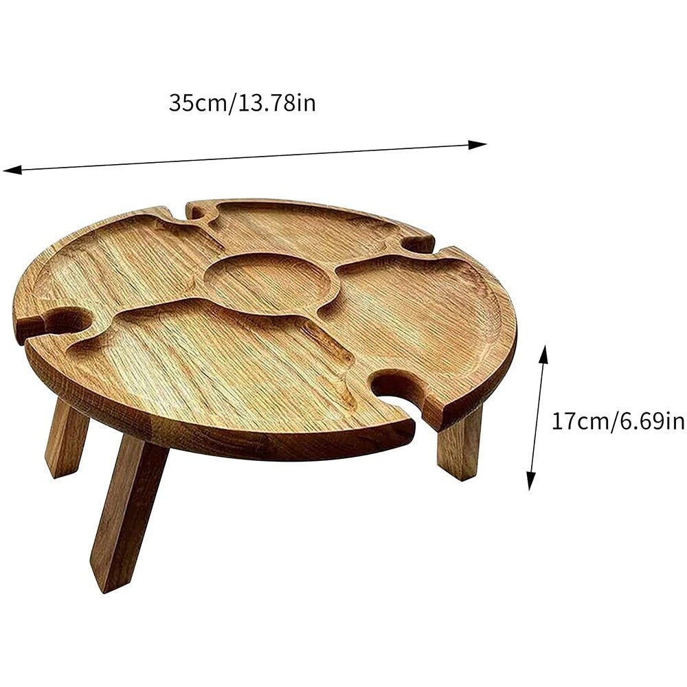 Wooden Outdoor Folding Picnic Table with Glass Holder round Foldable Desk Wine Glass Rack Collapsible Table for Garden Party - Juvrena